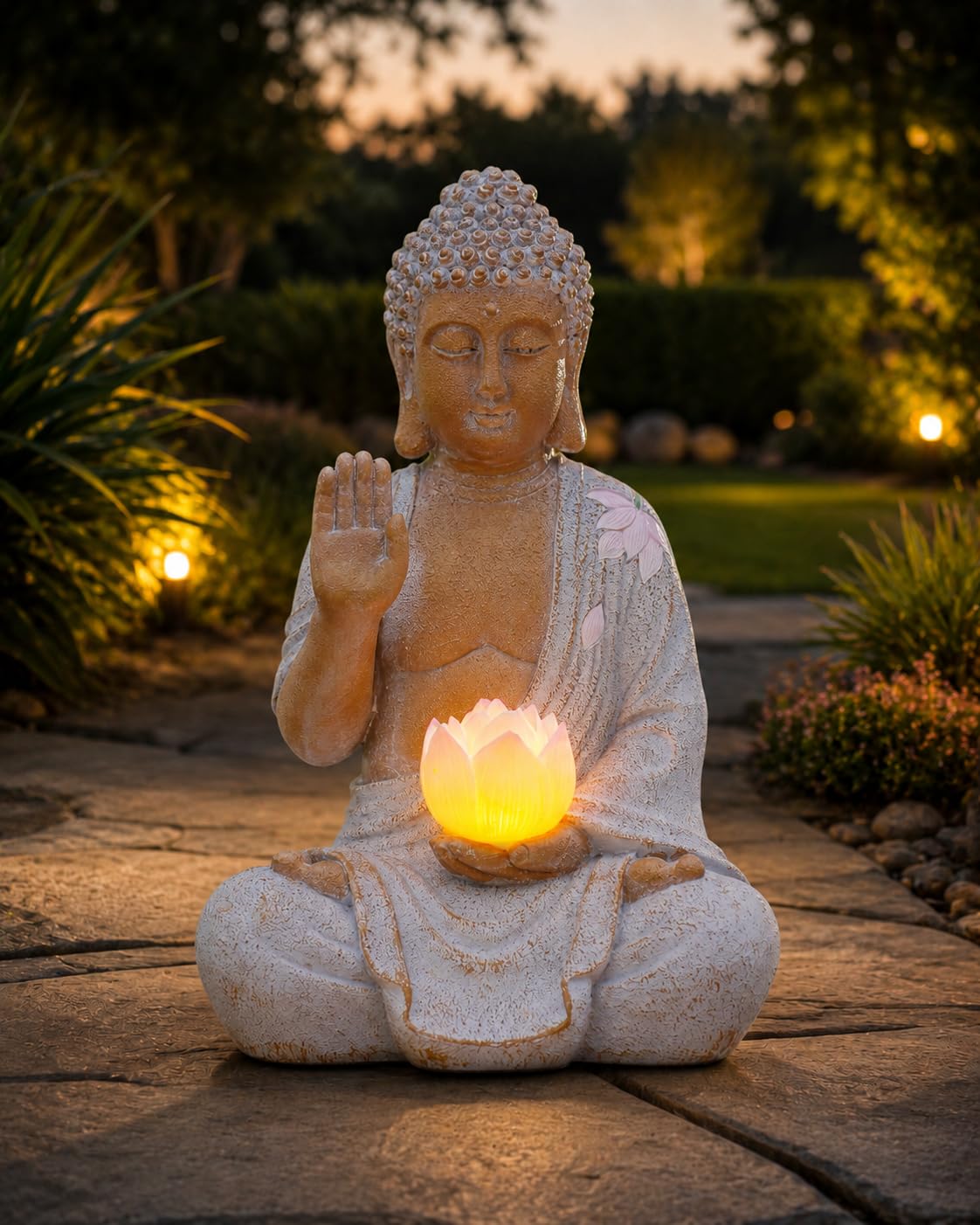 Solar Buddha Garden Decor (27CM White)