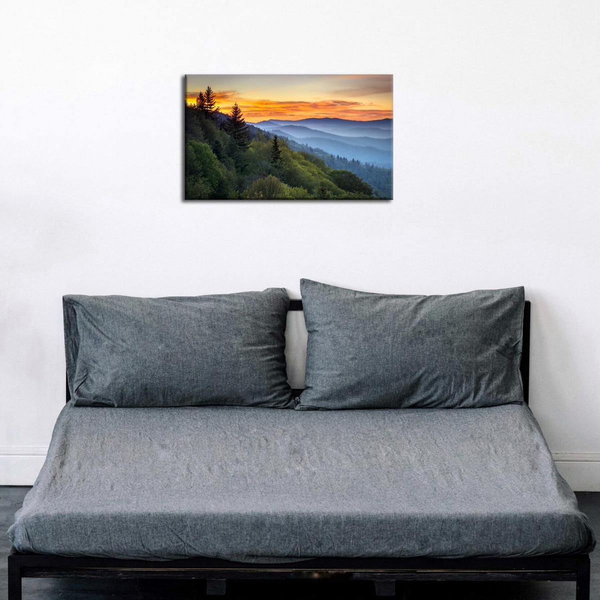 Great Smoky Mountains Wall Art Blue Ridge Mountain Sunset Landscape Canvas Print National Park Nature Forest North Carolina Scenery Artwork for Living Room Bedroom Office Home Decorations Framed 12x16 (16"L x 12"W / Great Smoky Mountain)