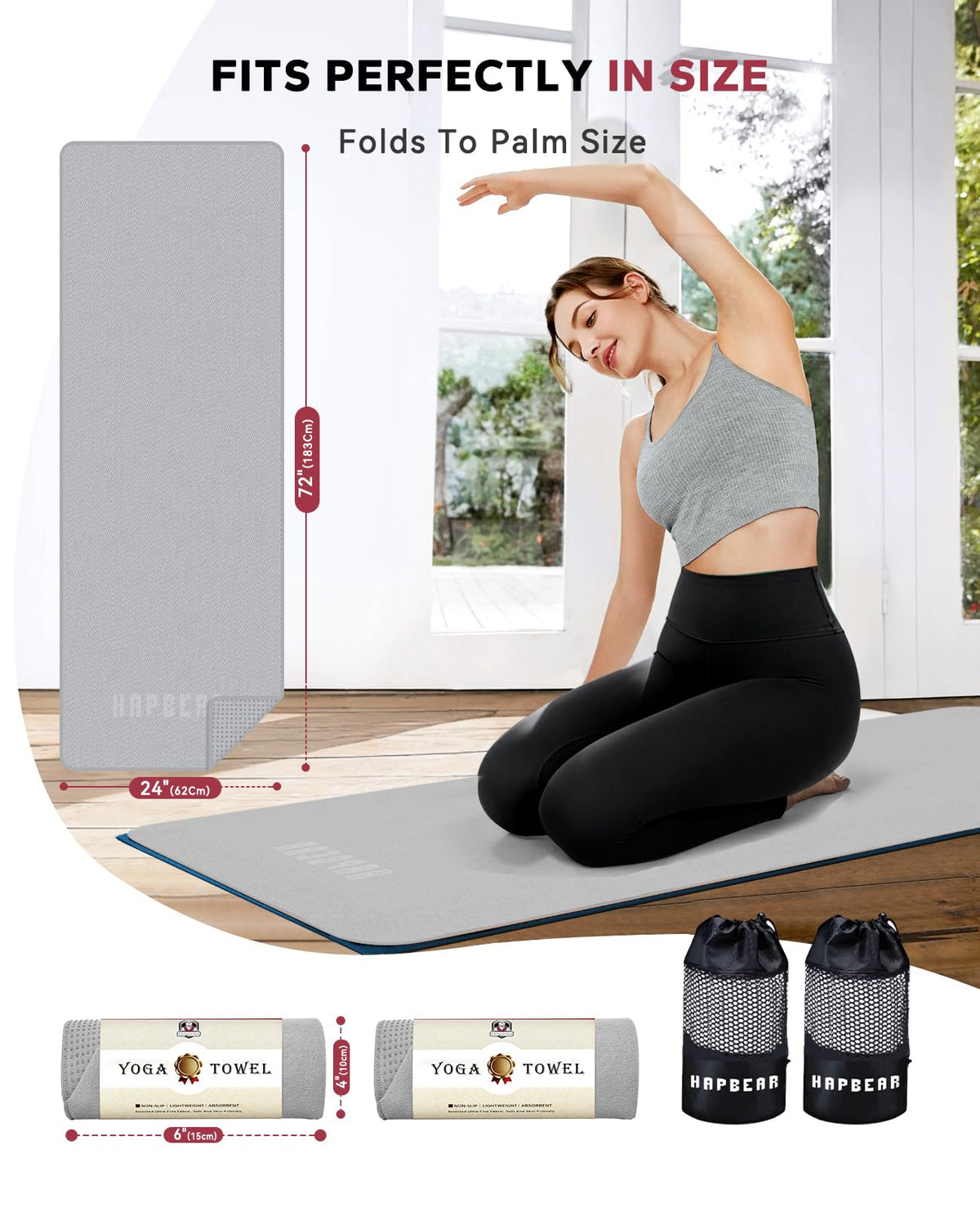 2 Pack Non Slip Yoga Mat Towel with Grip Dots (Grey (2 Pack))