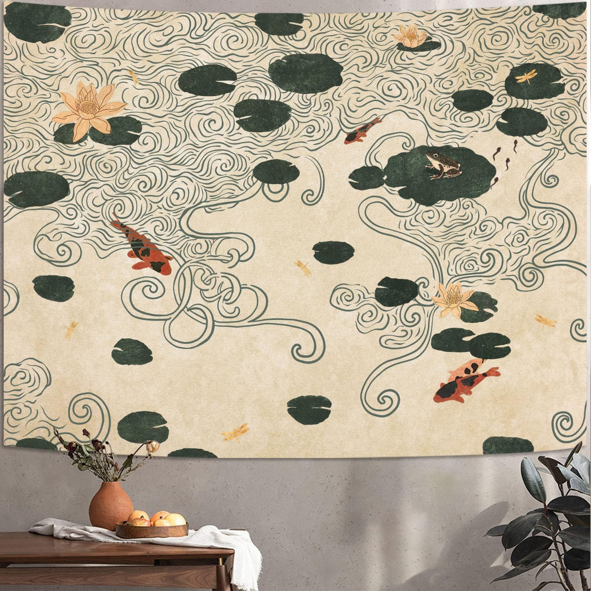 Japanese Tapestry (Art Deco / Beige / 80"L x 60"W)