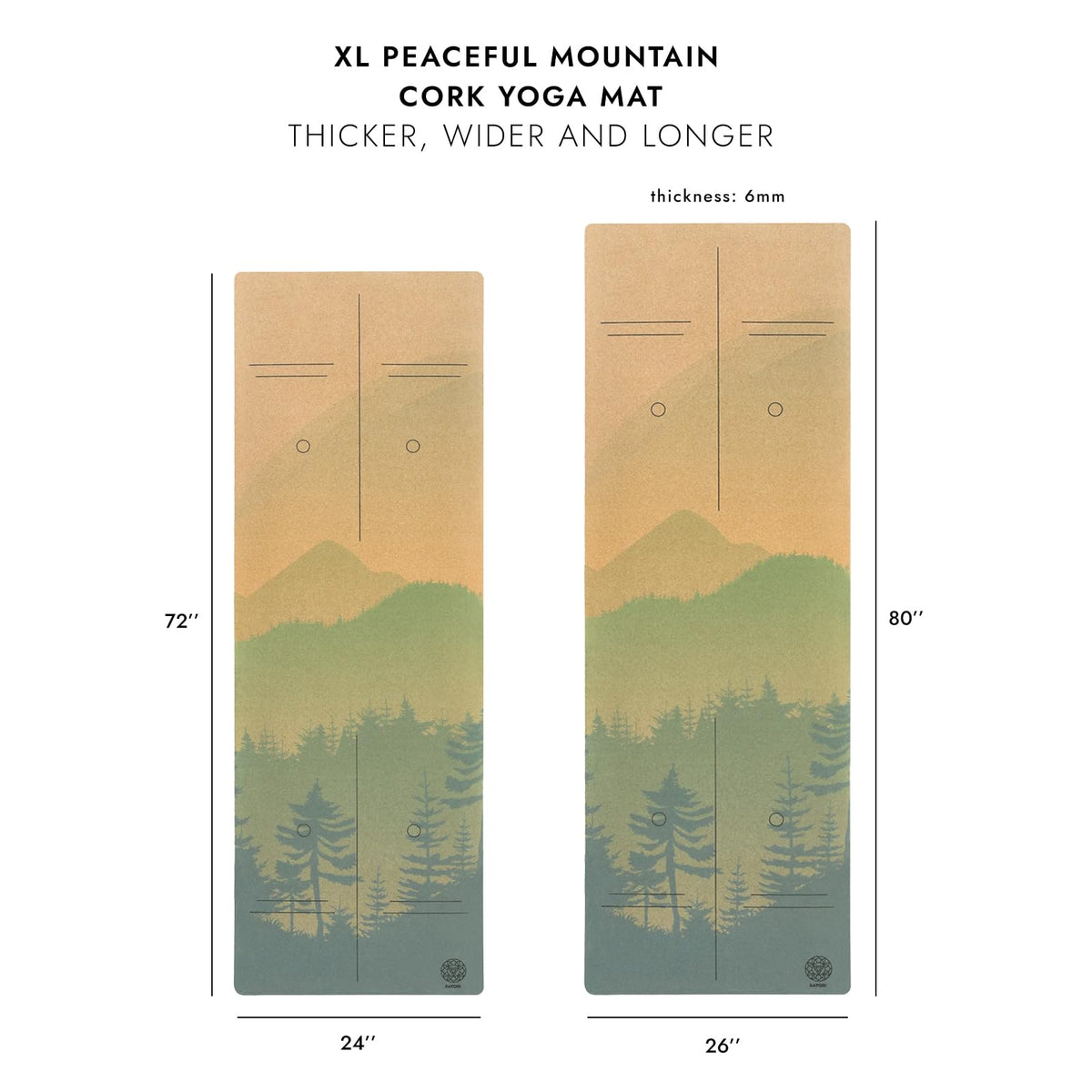 Cork Yoga Mat with Natural Rubber Base (Peaceful Mountain / 80 x 26 x 6 mm)