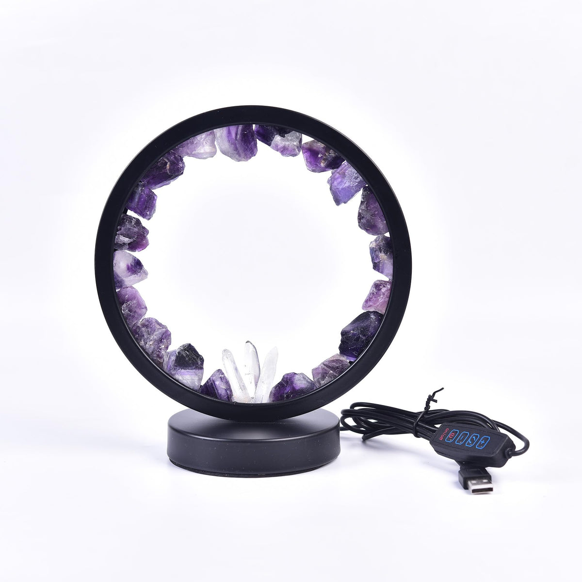 Natural Purple Fluorite Crystal Night Light Round Lamp Bedroom (Purple Fluorite Round)