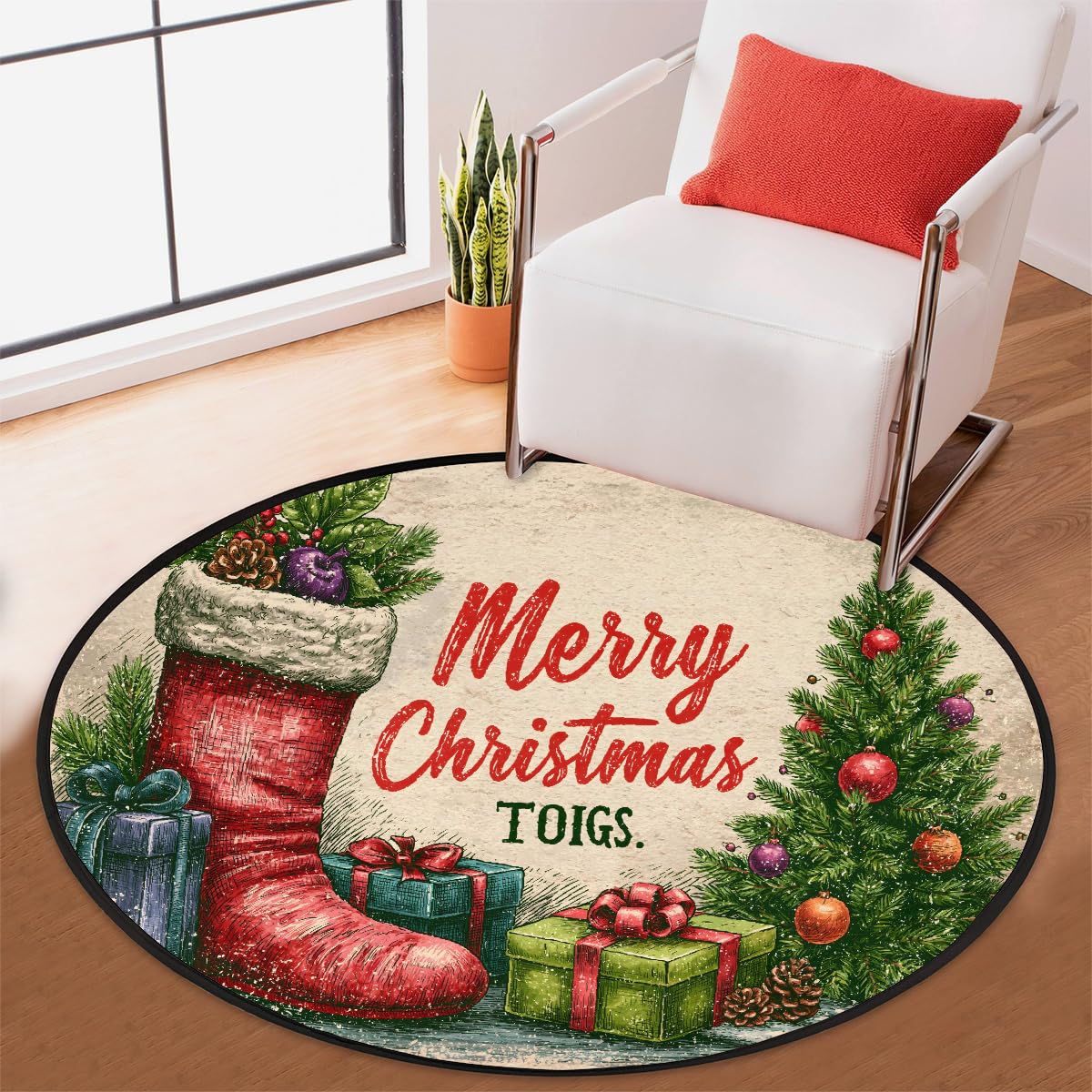 5 Ft Christmas Round Rug Circle Area Rugs Circular Door Mat for Indoor (B:d-28 / 5'3" (Round))