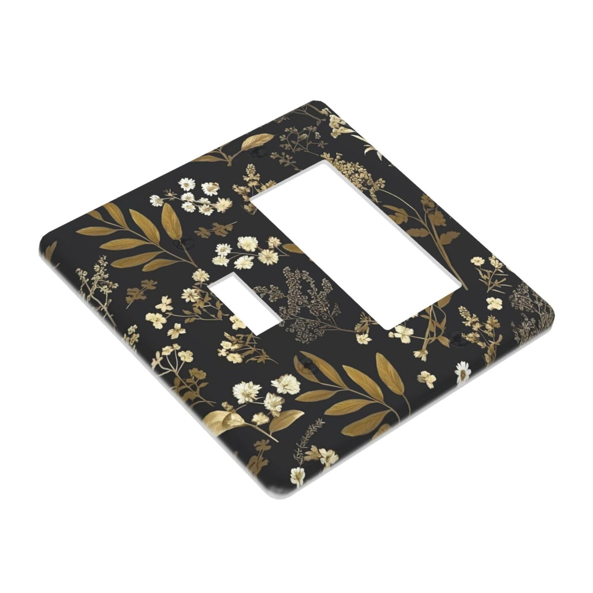 Black Gold Vintage Leaf Floral 2 Gang Single Toggle (Black Gold Vintage Leaf Floral / 2 Gang Rocker/Toggle Combo)