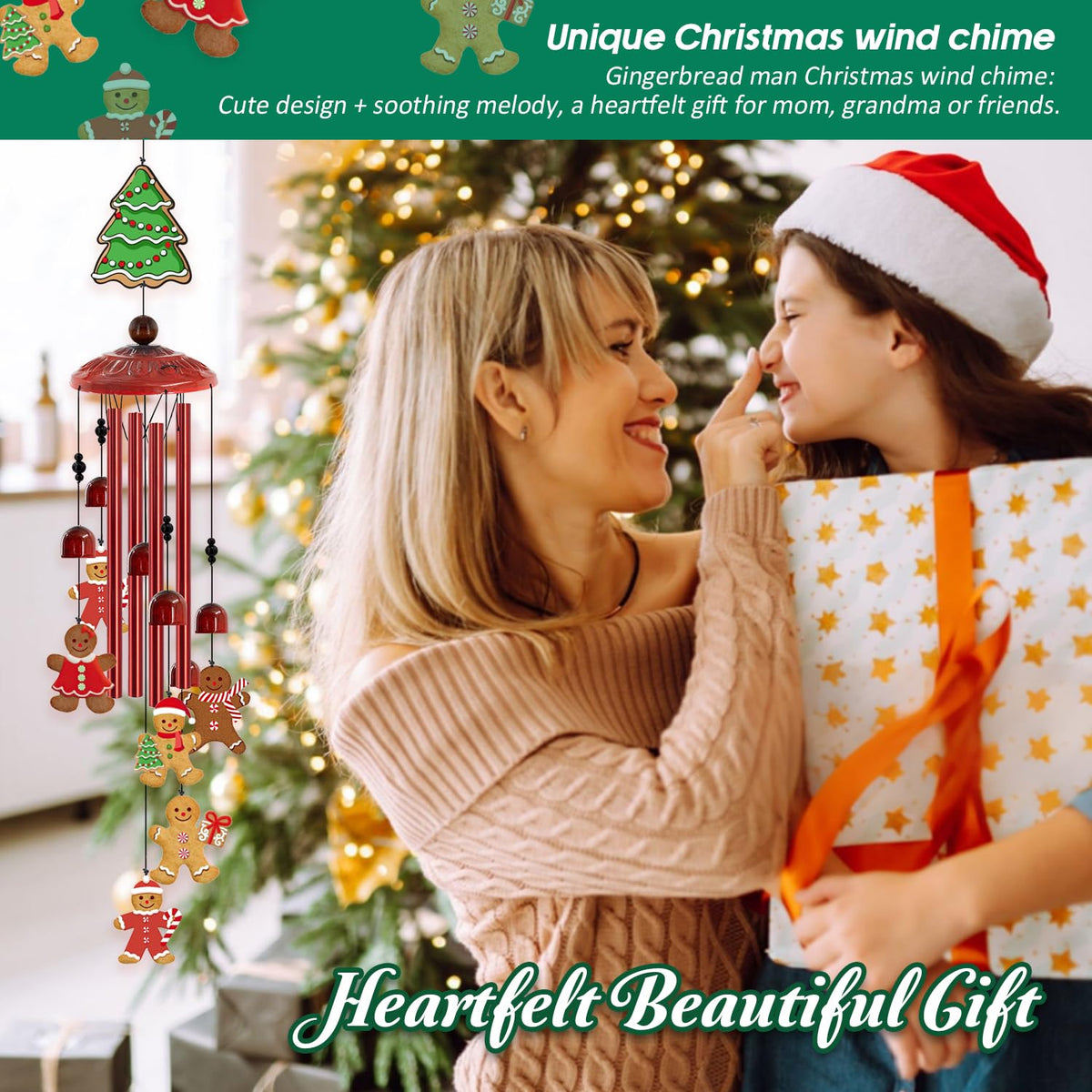 35" Metal Wind Chimes for Outdoor Decor (35"Gingerbread Man)