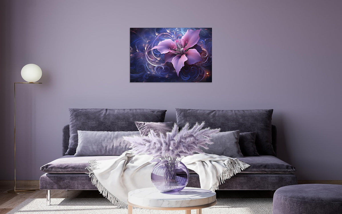 1 Panel Purple Picture Wall Art Purple Canvas Wall Art Abstract Purple Flower Print on Canvas Purple Flower Painting for Bedroom Home Decor Living Room Stretched and Framed 12x18 inch (18"L x 12"W / Purple Flower 2)