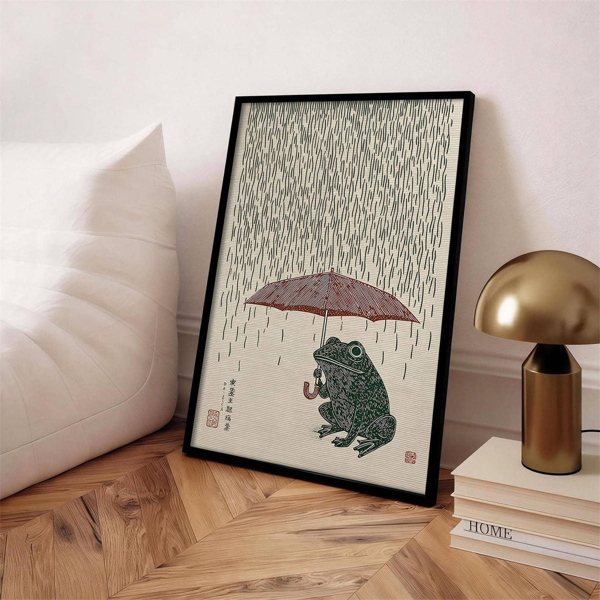 Black Framed Vintage Japanese Wall Art 24x36in Whimsical Frog with Umbrella Poster Cute Japan Animal Picture Painting Minimalist Asia Aesthetic Prints for Living Room Bedroom Office Ready to hang (Black Framed / Japanese Frog Poster / 36"L x 24"W)