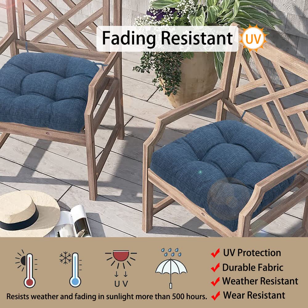 Outdoor Tufted Seat Cushion 19"x19" (Denim Blue / 19" x 19" x 5" (2 Pack))