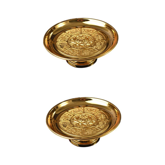 2 Pcs Tribute Plate Fruit Plate Delicate Storage Tray Buddhist Fruit Tray Versatile Storage Buddha Supply Practical Tribute (Goldenx2pcs / 5.9")
