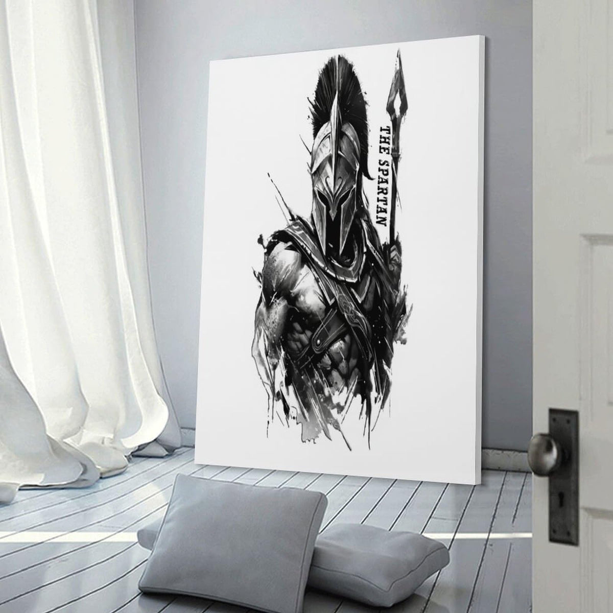 Spartan Warrior Illustration Fitness Gym Canvas Printing Wall Art Prints Wall Decor Posters Black White Gladiator Helmet Nordic Bohemian Living Room Bedroom Office Motivation Decor 16x24inch (style-16 / 16x24inch(40x60cm) Frame)