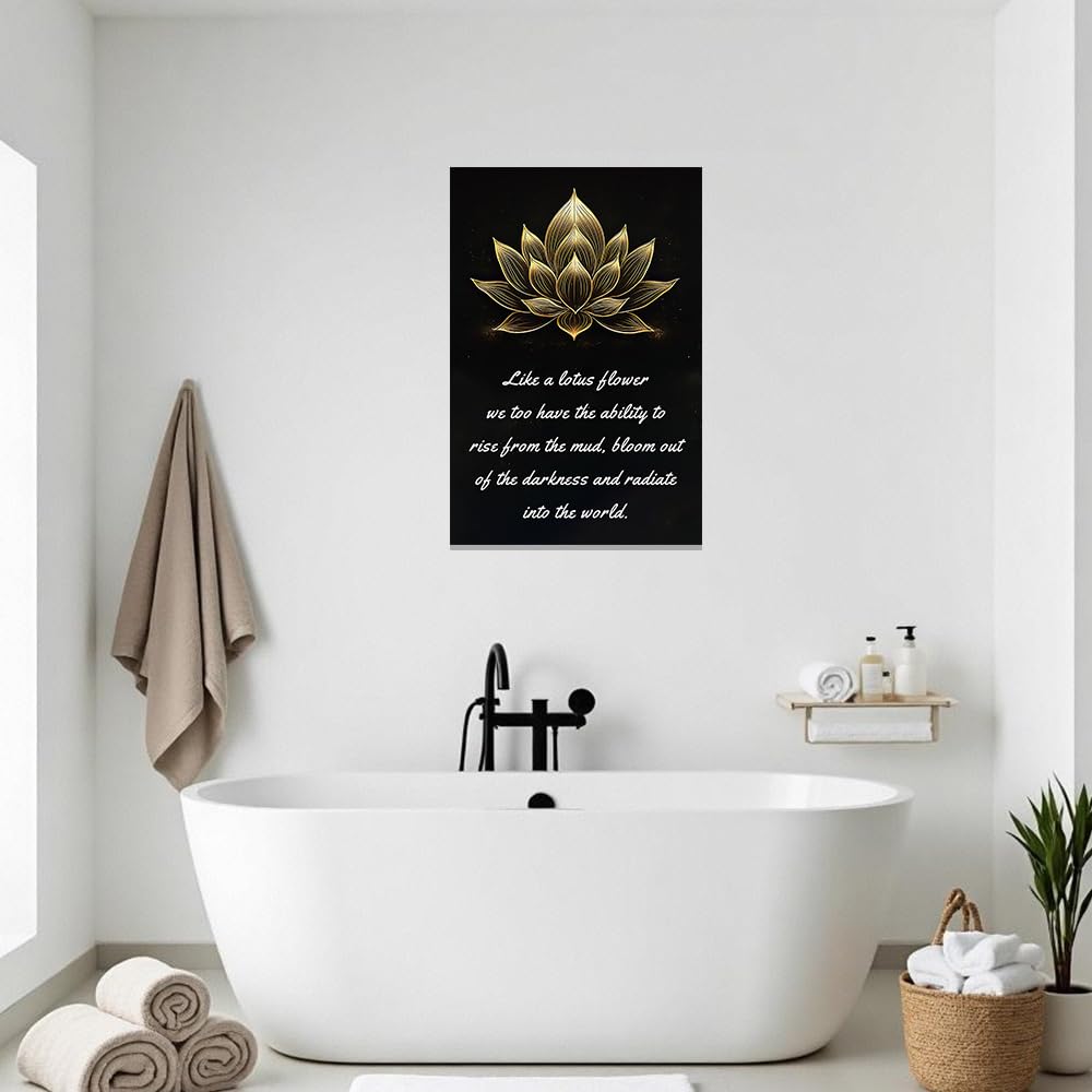 Zen Canvas Wall Art Lotus Motivational Quotes Pictures Gold Lotus Flower Wall Decor Spa Artwork Prints for Bathroom Office Spiritual Yoga Framed (Black / 28" x 42")