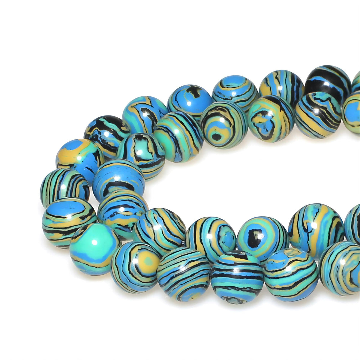 Synthesis Colour Malachite Beads Beautiful Fashion Round Stone Beads for DIY Jewelry Making 15" (Blue Gold Black Malachite / 10mm)