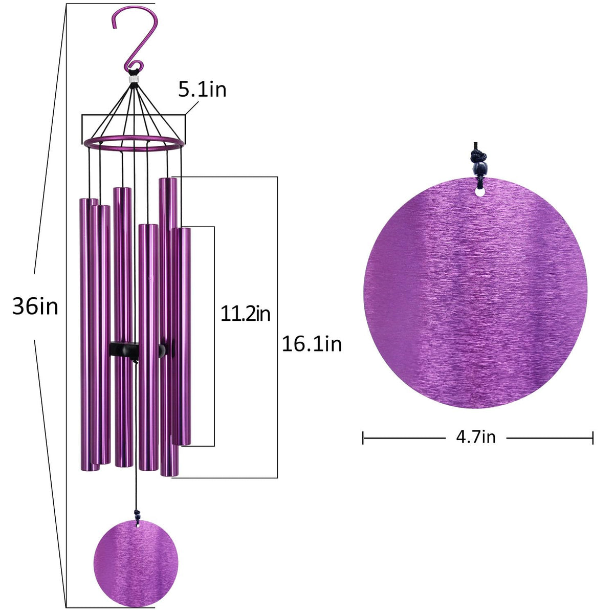 Memorial Wind Chimes Outdoor Large Deep Tone 36 Inch Tuned Windchimes (36“ Purple)