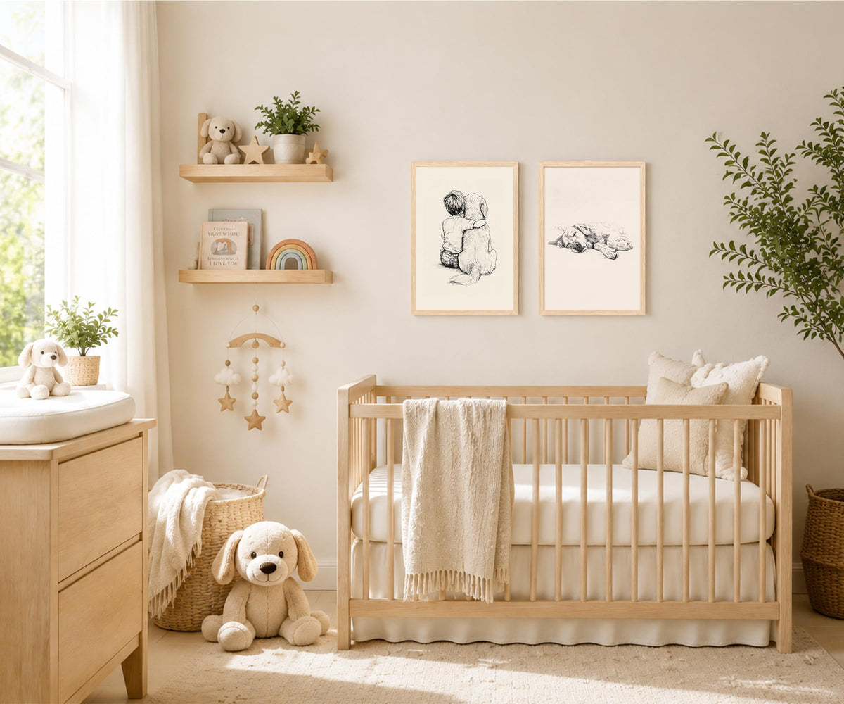 Boy and Dog Wall Art Set of 2 Framed (boydog / 12"L x 16"W)