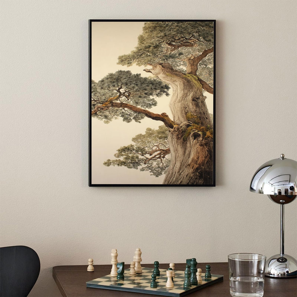 Vintage Japanese Pine Tree Black Framed Wall Art Oriental Asian Tree Canvas Posters 8x10 inch Japan Scenery Room Aesthetic Prints Calm Earthy Forest Botanical Painting for Home Bedroom Living Room Office (Black Framed / Japanese Poster / 10"L x 8"W)