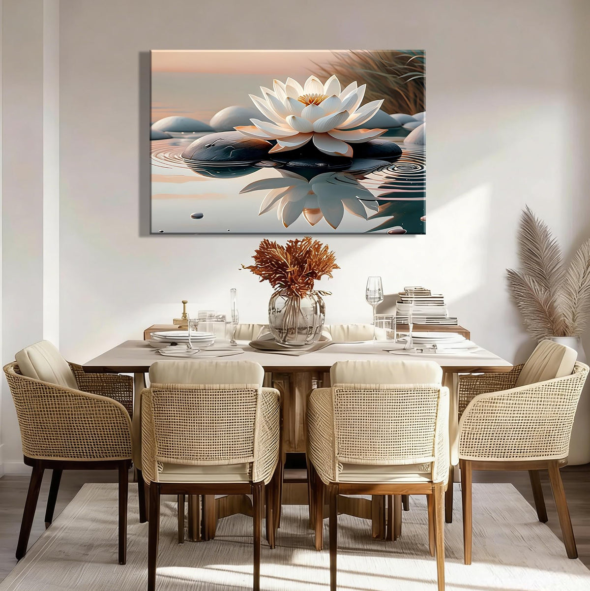 Framed Zen Lotus Wall Art Canvas Prints (Pictures1 / 12"L x 8"W)