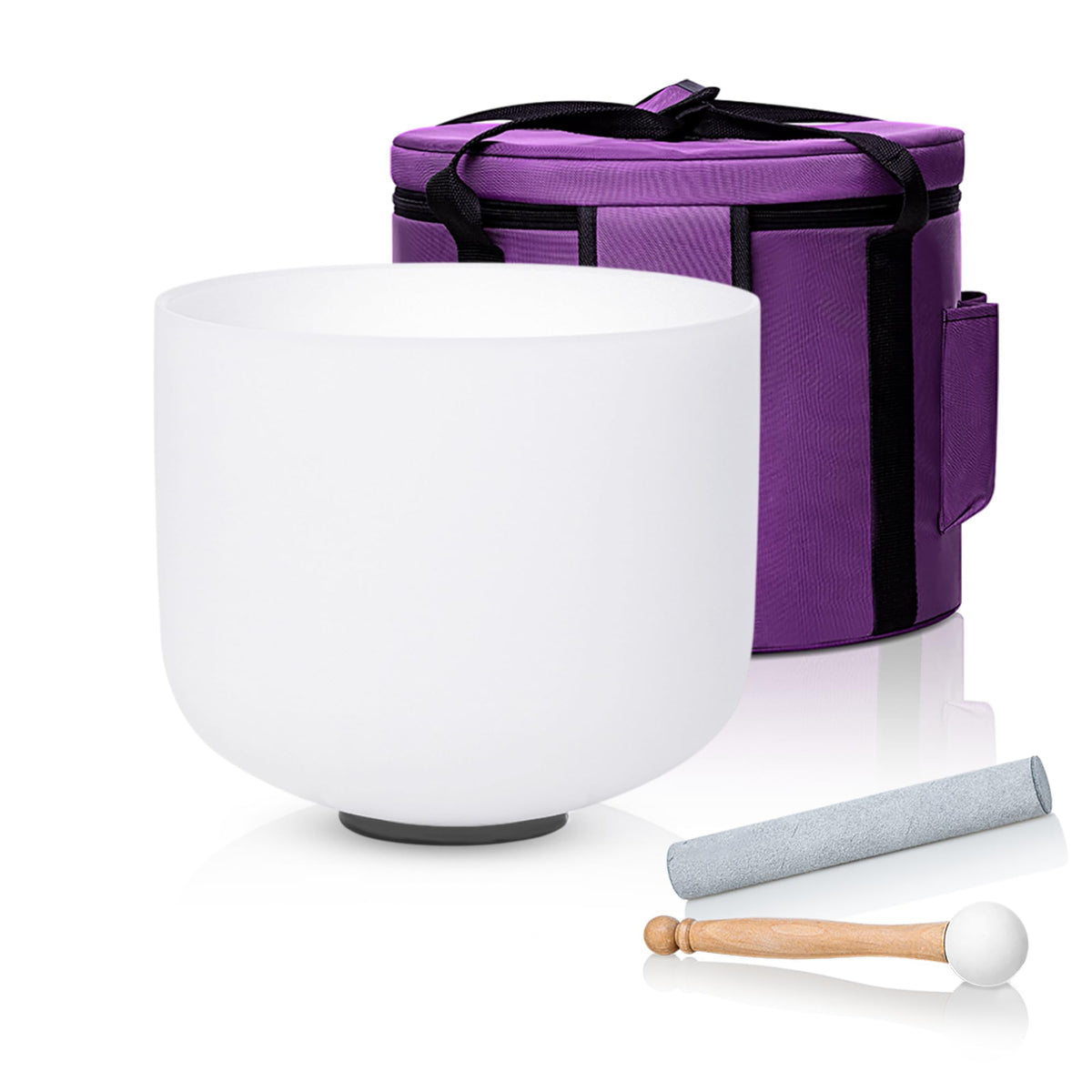 Crystal Singing Bowl 8 inch White D Note 432Hz with Carrying Case (8 Inch D)