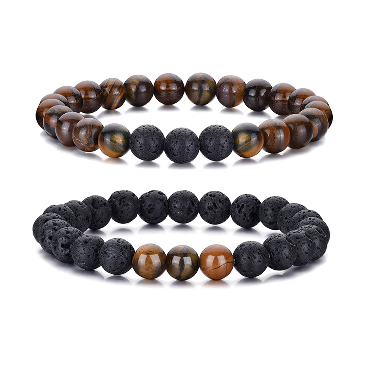 Mens Bracelets 8MM Natural Stone Beads Bracelet Set Stretch Adjustable Beaded Bracelets for Men (2,tiger eye)