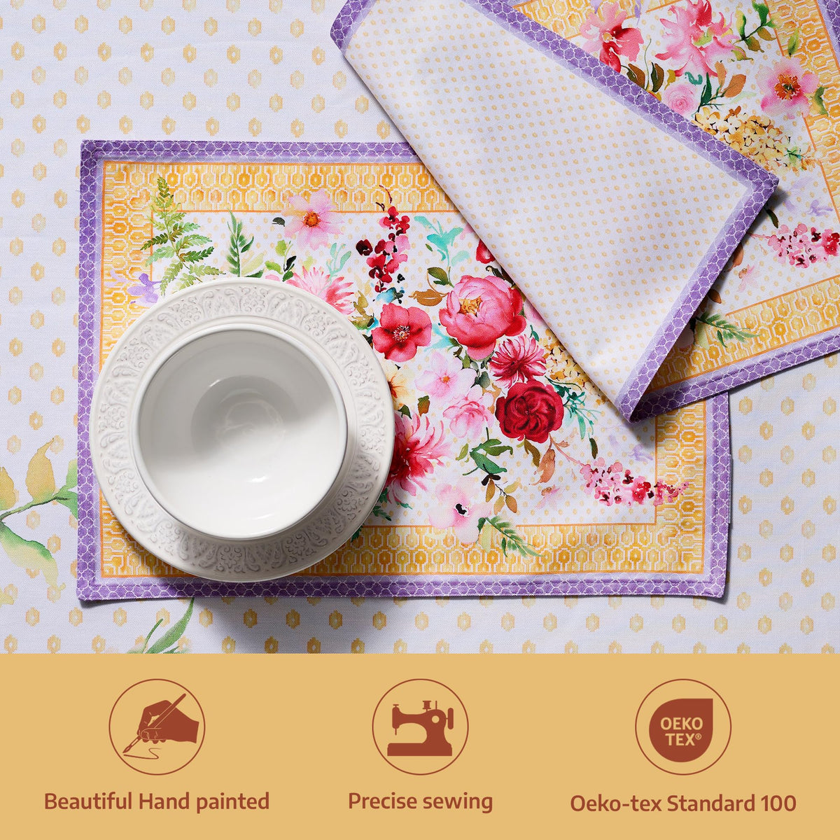 Placemats Set of 4 Reusable 100% Combed Cotton (046 - Summer Joy / 13" X 19" (Pack of 4))