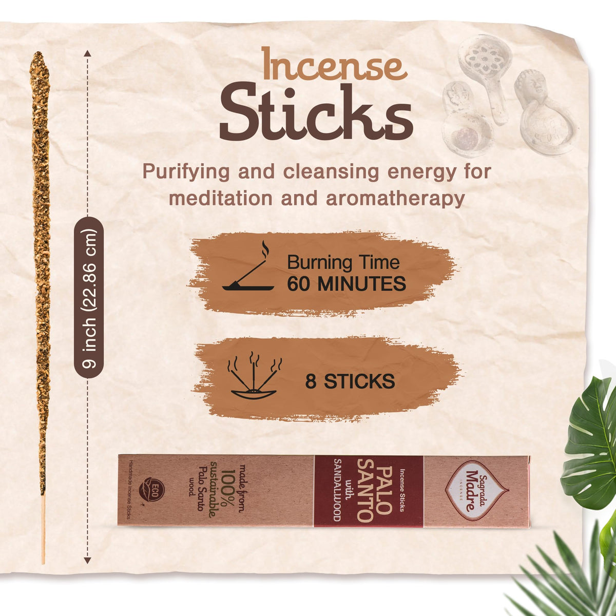 8pcs Wildly Harvested Thick Palo Santo Incense Sticks (Palo Santo (Sandalwood))