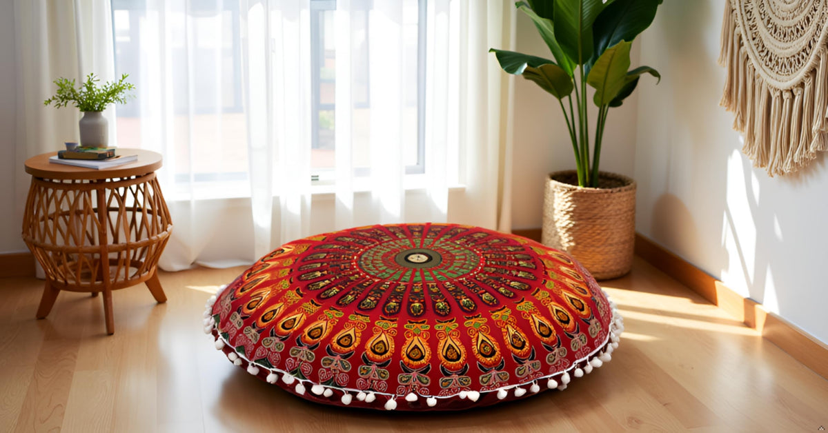 ICC 32 Inch Floor Pillows & Cushion Covers (Red)