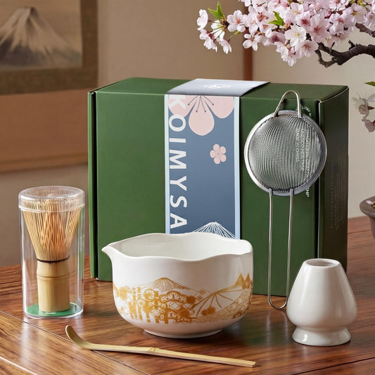 Matcha Set Kit with Bamboo Matcha Whisk (Japanese Style-White)