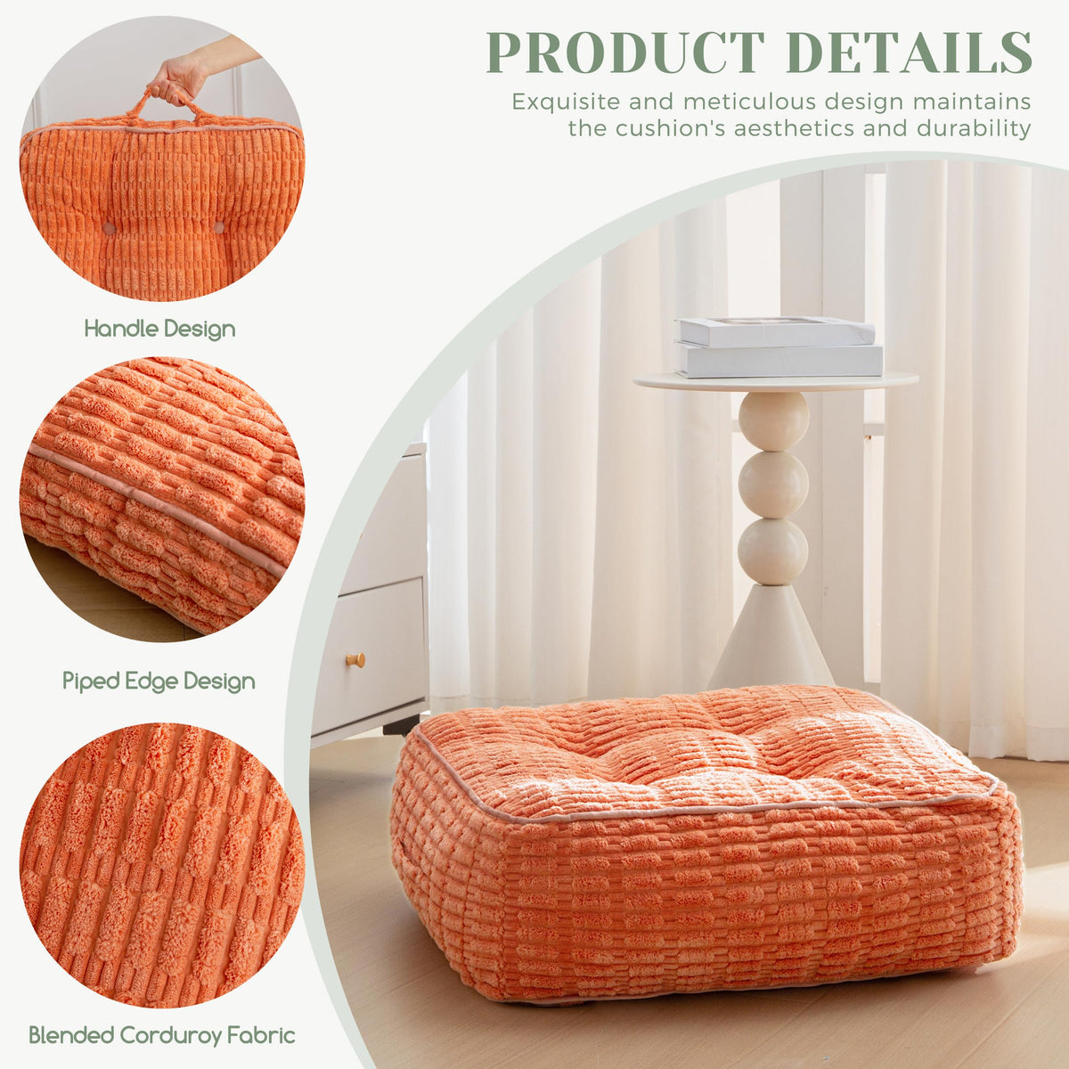 8" Floor Pillow Cushion for Adults (Square Coral / 8" Thick(Pack of 1))