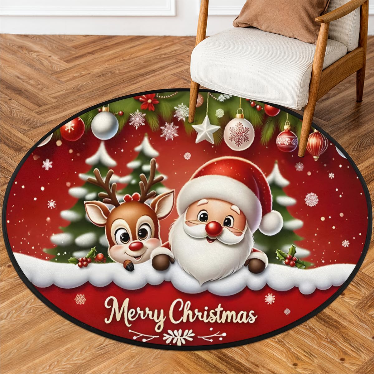 5 Ft Christmas Round Rug Circle Area Rugs Circular Door Mat for Indoor (B:d-26 / 5'3" (Round))
