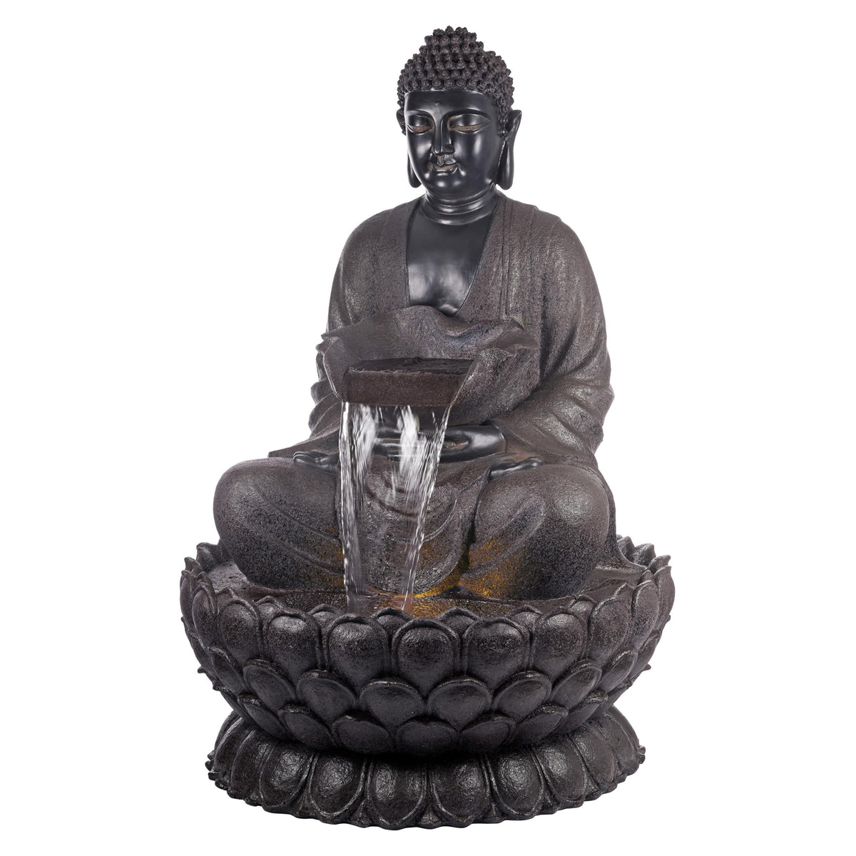 WIN1170 53" Outdoor Floor Calming Buddha Statue Waterfall Fountain (Gray)