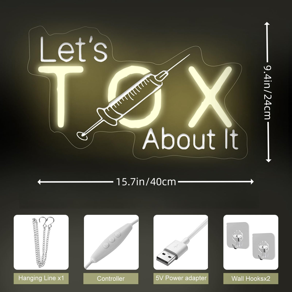 Let's Tox about it Neon Sign Botox LED Light Injector Spa Studio Decor (Tox-1-Warm White)
