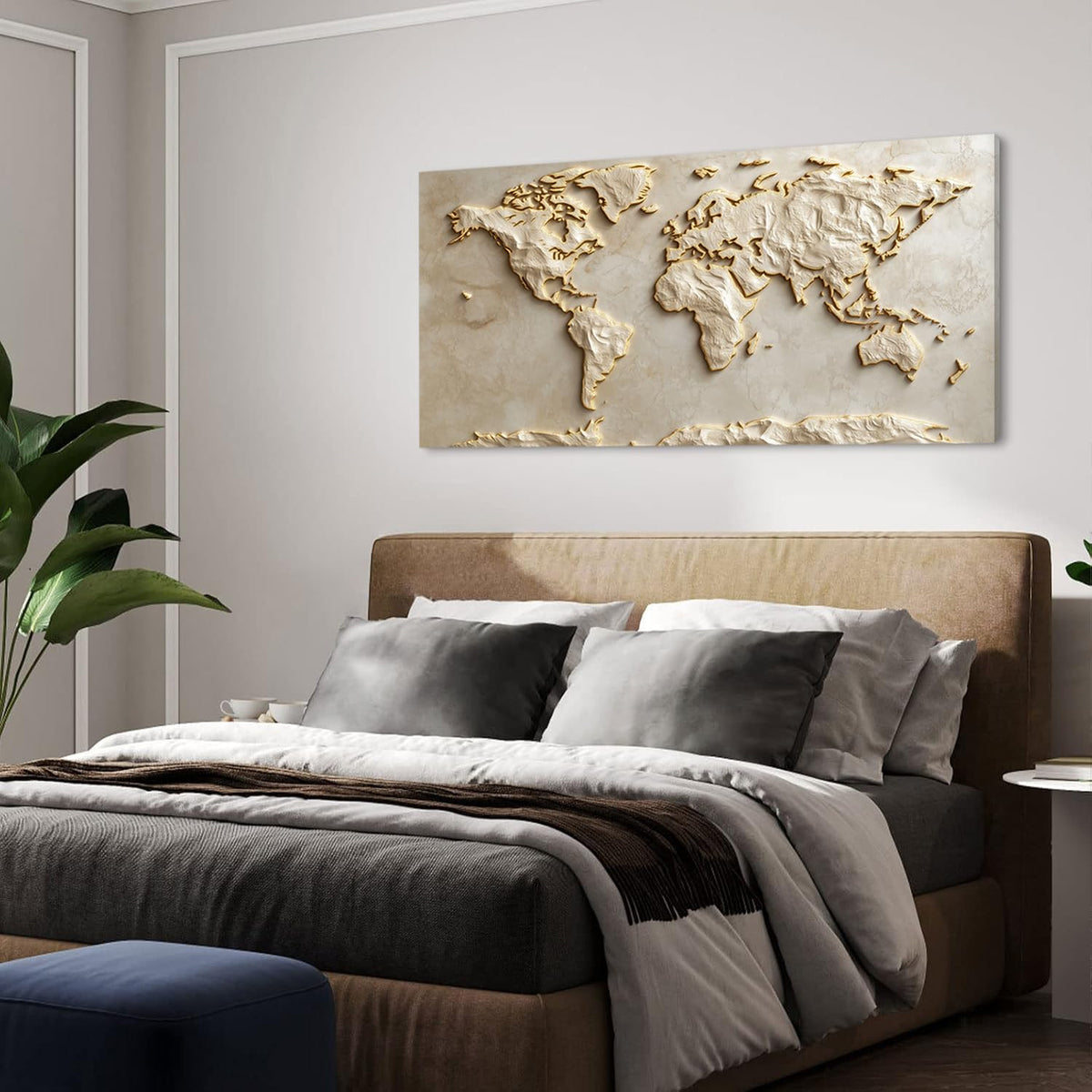 Light Gold World Map Wall Art for Living Room Office Relief (Contemporary / Light Gold World Map Wall Art / 40"L x 20"W)