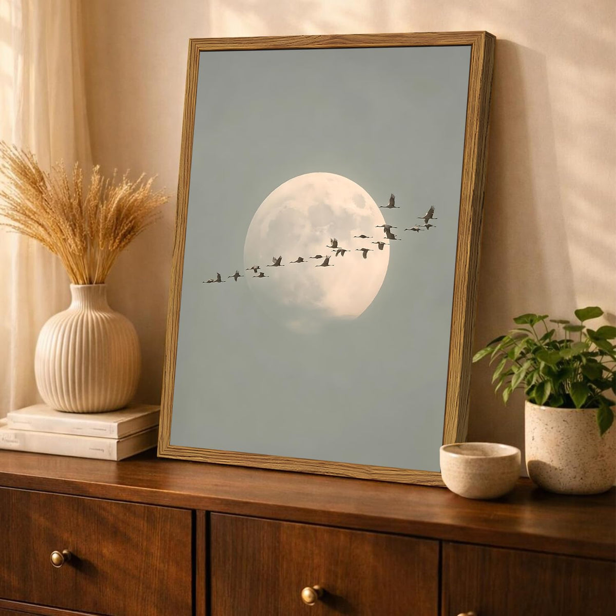 Framed Vintage Bird Wall Art (Moon Bird / 24"L x 16"W)