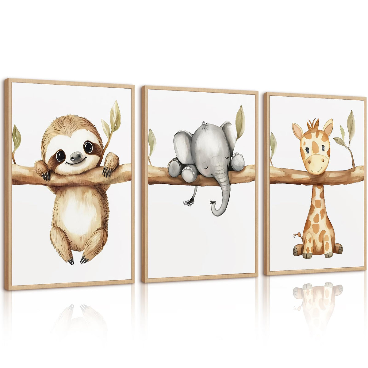 Nursery Animal Wall Art Decor Baby Boy Room Pictures Jungle Safari Nursery Canvas Wall Decor Woodland Animal Poster Jungle Elephant Prints Artwork for Boy Kids Girl Bedroom 8x10x3 Inch Unframed (8x10 Inch Unframed / Animal Hang Tree Prints)