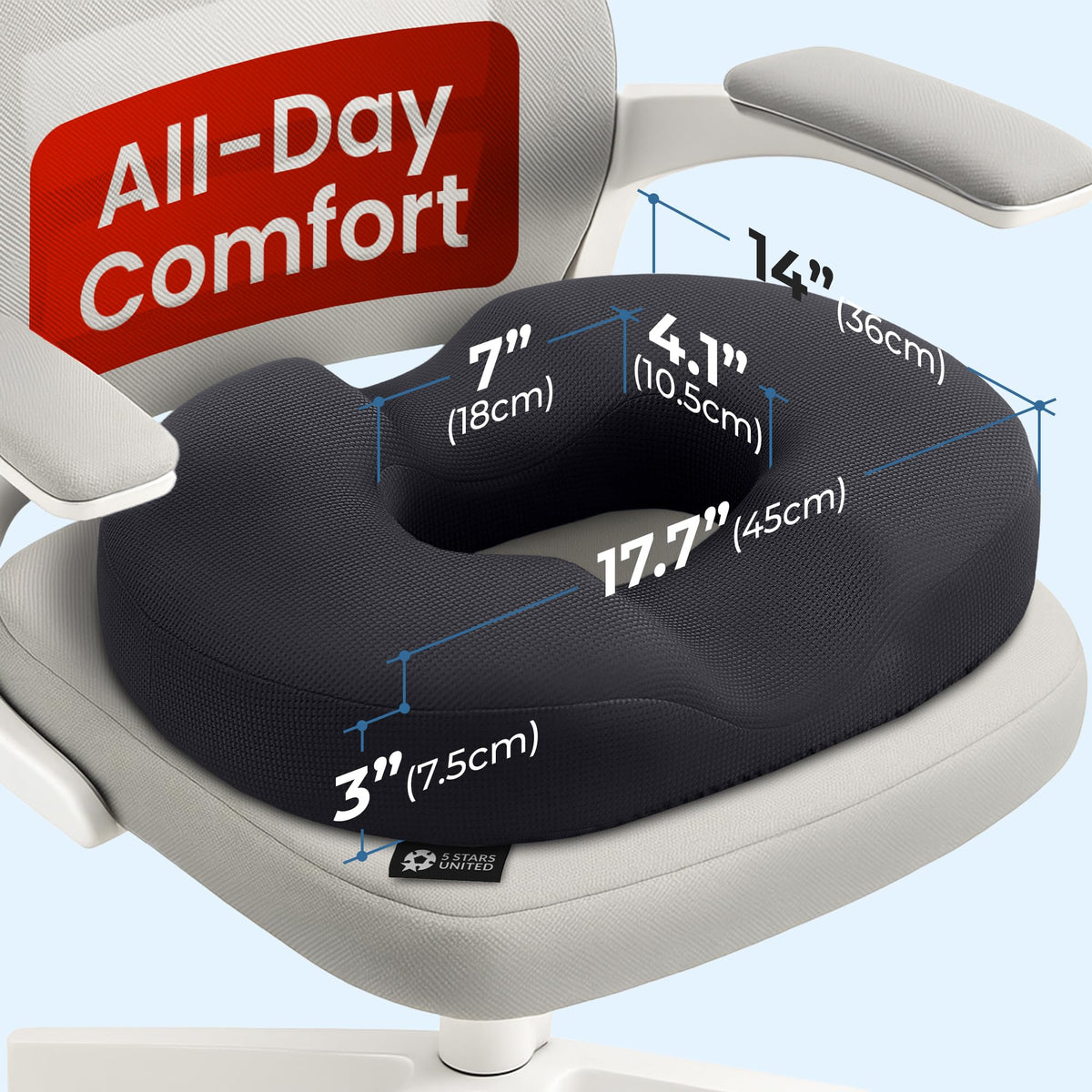 Donut Pillow for Tailbone Pain & Hemorrhoids (Blue Black)