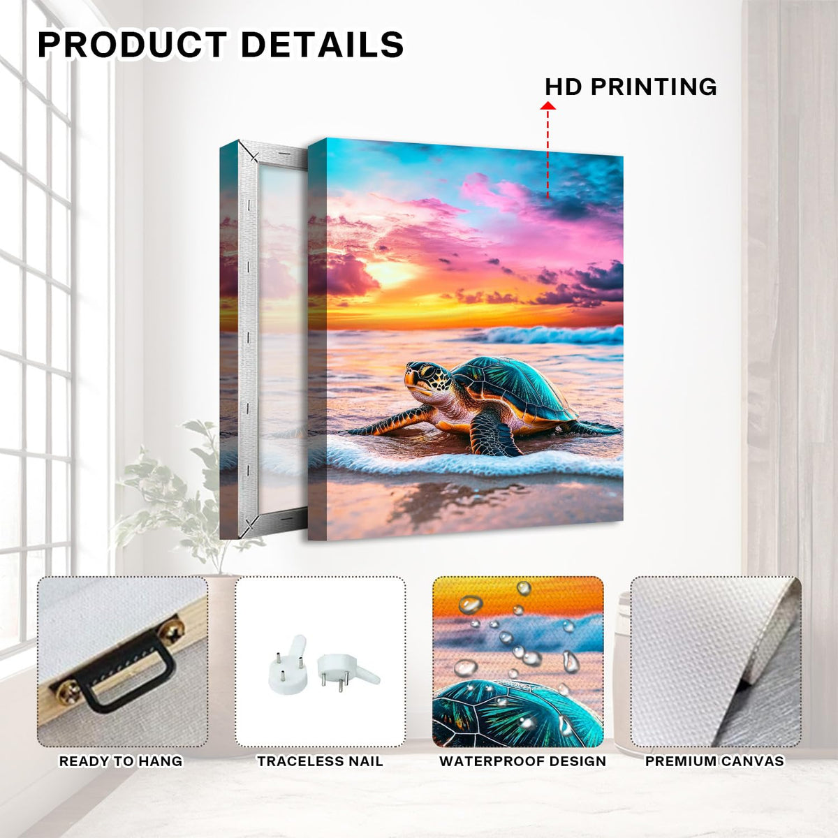 Sea Turtle Wall Art for Bathroom Sunset Ocean Beach Landscape Picture Nature Coastal Wall Decor Seascape Canvas Prints Painting Poster Nautical Artwork for Living Room Home Decorations 12x16 (12"L x 16"W / Seaturtle)