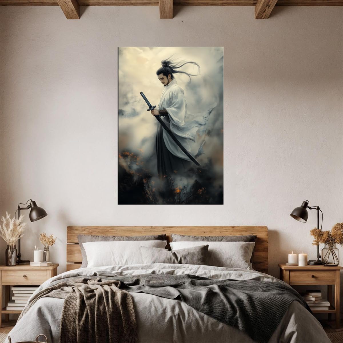 Ethereal White Robe Male Samurai Canvas Wall Art (28"L x 44"W / Samurai4)