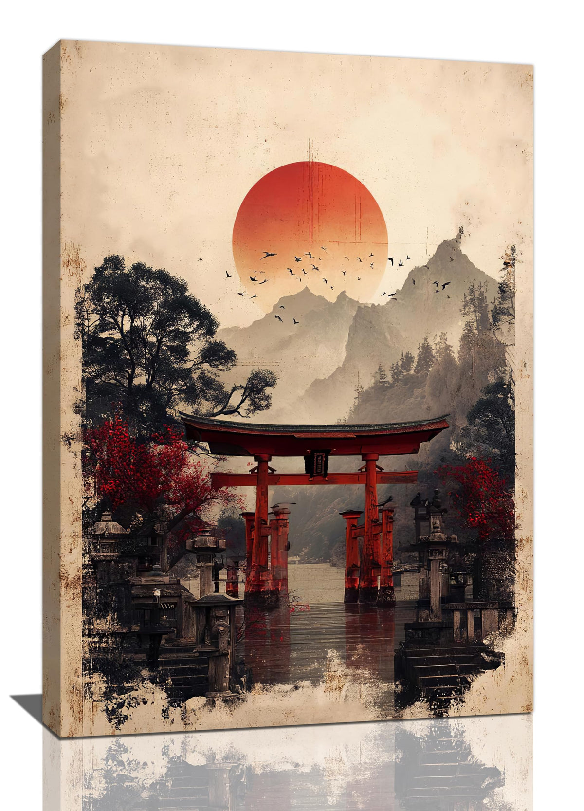 Japanese Shrine Wall Art Oriental Asian Wall Decor Japan Traditional Canvas Pictures Chinese Aesthetic Paintings Prints China Artwork Framed Decorations For Bedroom Living Room Office Gifts 16" x 24" (Shrine / 24"L x 16"W)