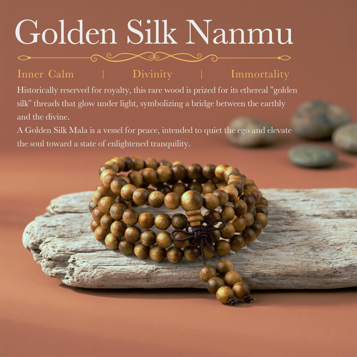 6mm Golden Silk Wood 108 Tibetan Buddhist Prayer Beads Mala Bracelet