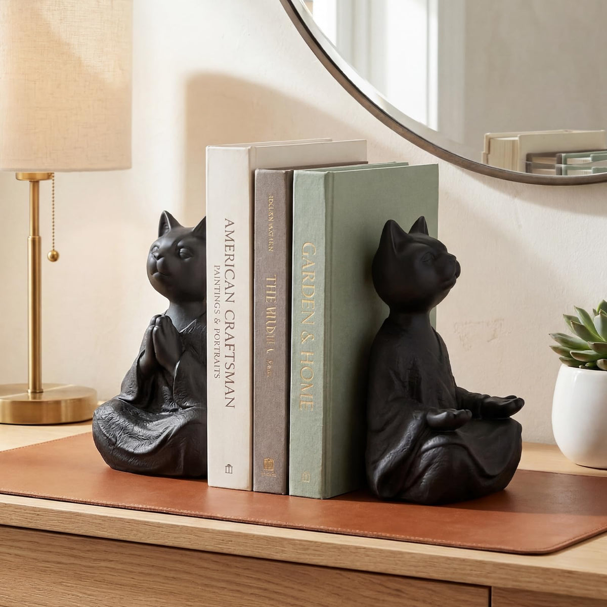 Meditating Cat Bookends (Black)