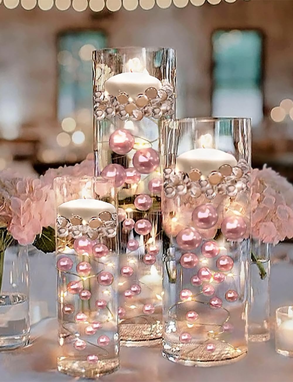 100 Floating Light Pink Pearls (Light Pink / 100 Pearls & Gems+LightsWarmWhite)