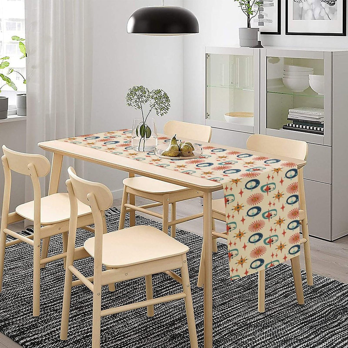 Mid Century Modern Table Runner Abstract Style Colorful Geometric Atomic Star for Kitchen Dining Room Holiday Washable Quick Dry 13x72 Inch (13x72inch / Atomic-1)