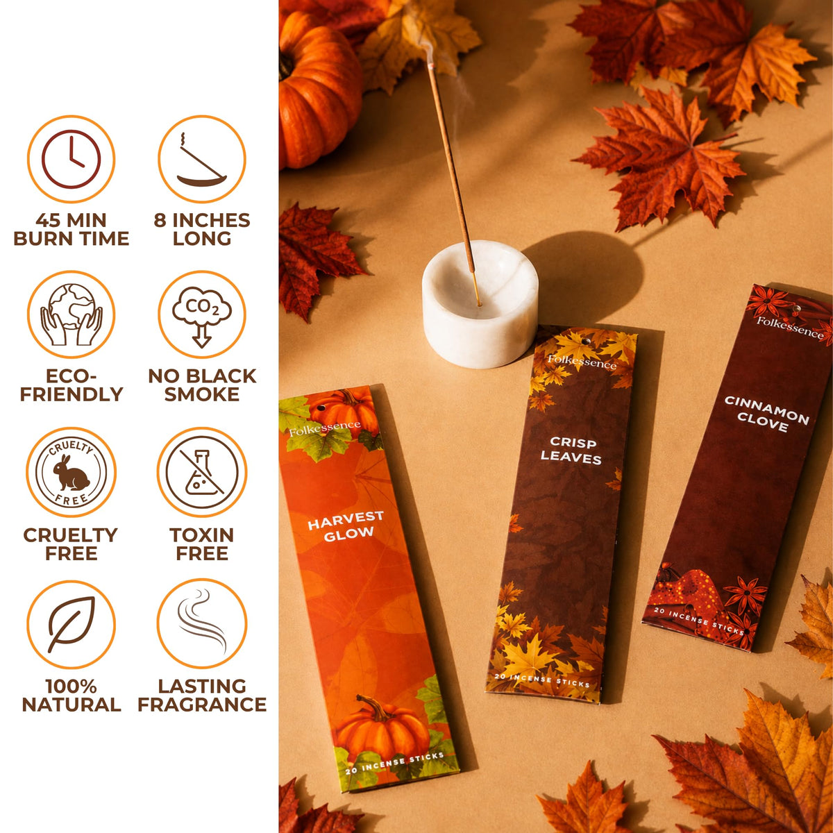 Premium Fall Incense Sticks with Holder (Pack of 120)