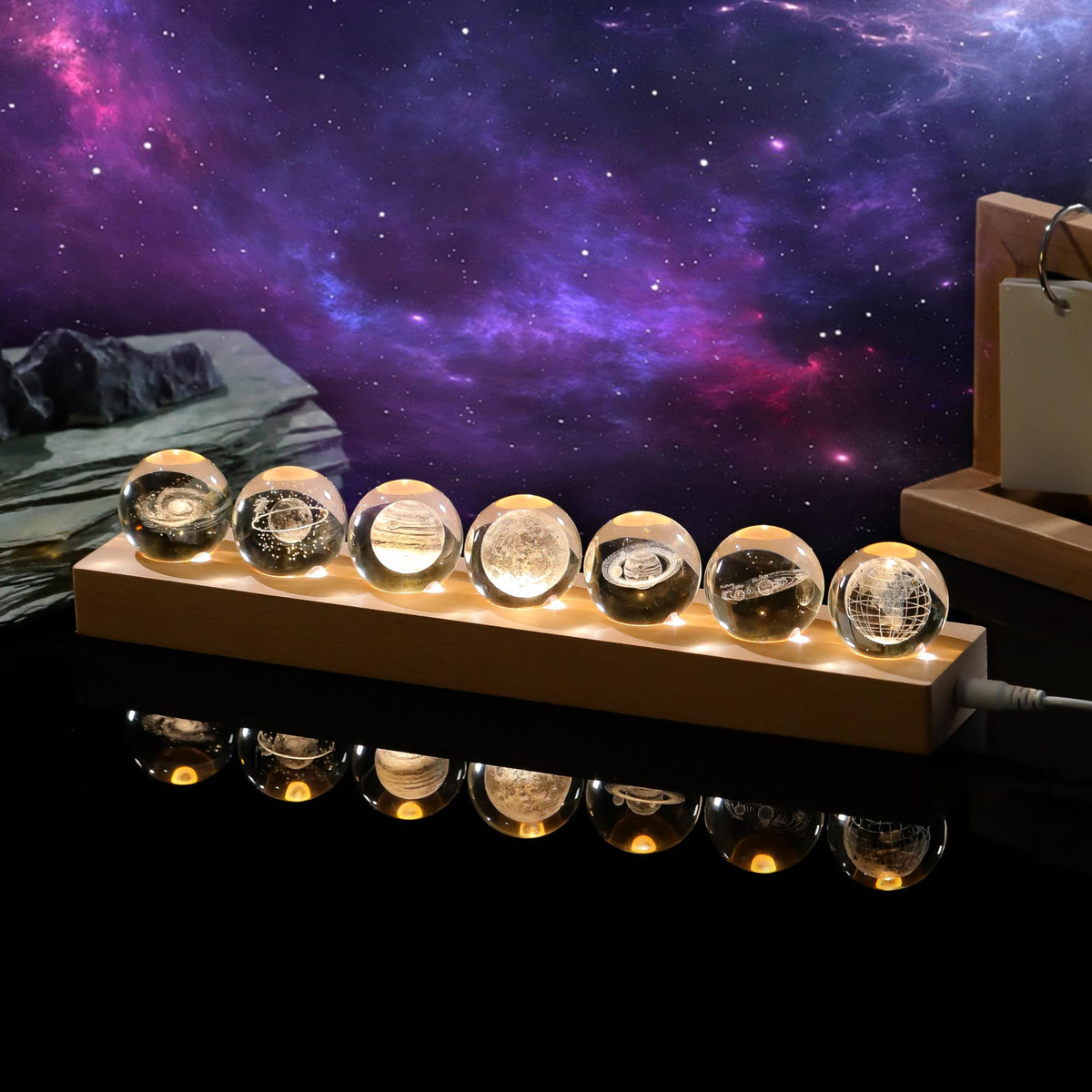 3D Crystal Ball Solar System Crystal Ball Modle Science Astronomy Gift Lamp (7pcs Solar System Crystal Ball)