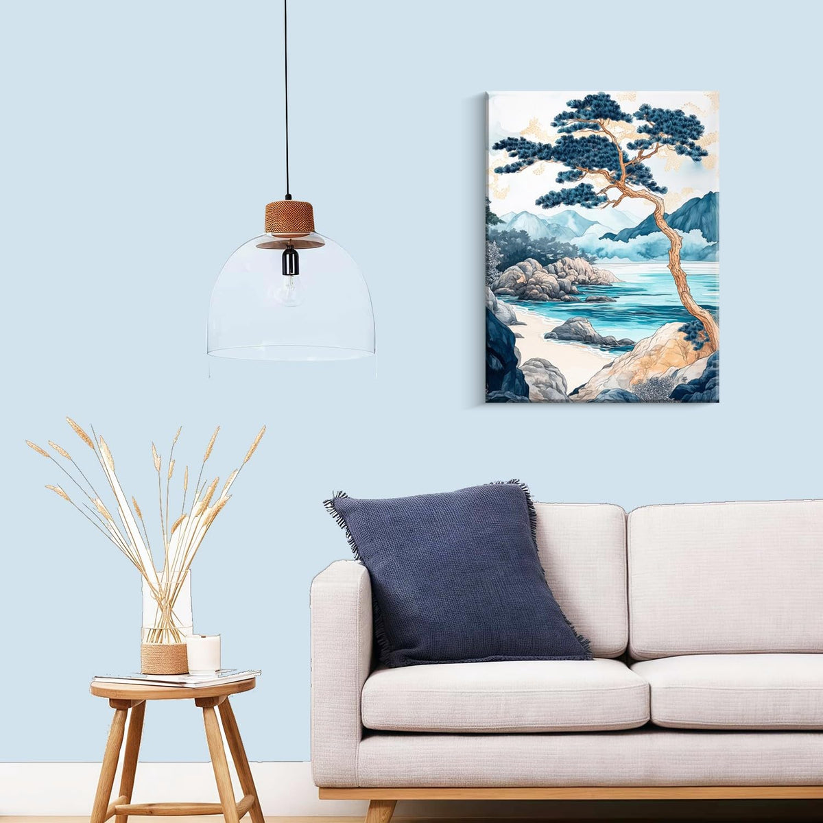 Japanese Coast Pine Trees Wall Art Mountains Poster 12x16 Inch (Blue Pine Trees / 16"L x 12"W)