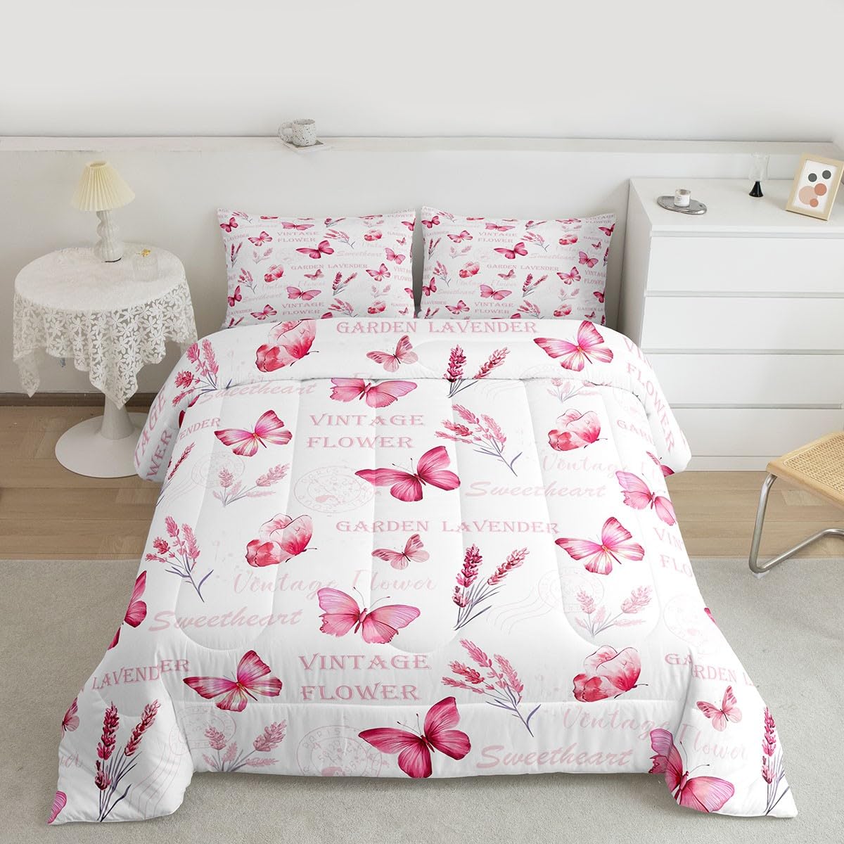 Girls Butterfly Bedding Set Twin Size 3 Pcs for Boys Girls (Multi 818 / Twin)