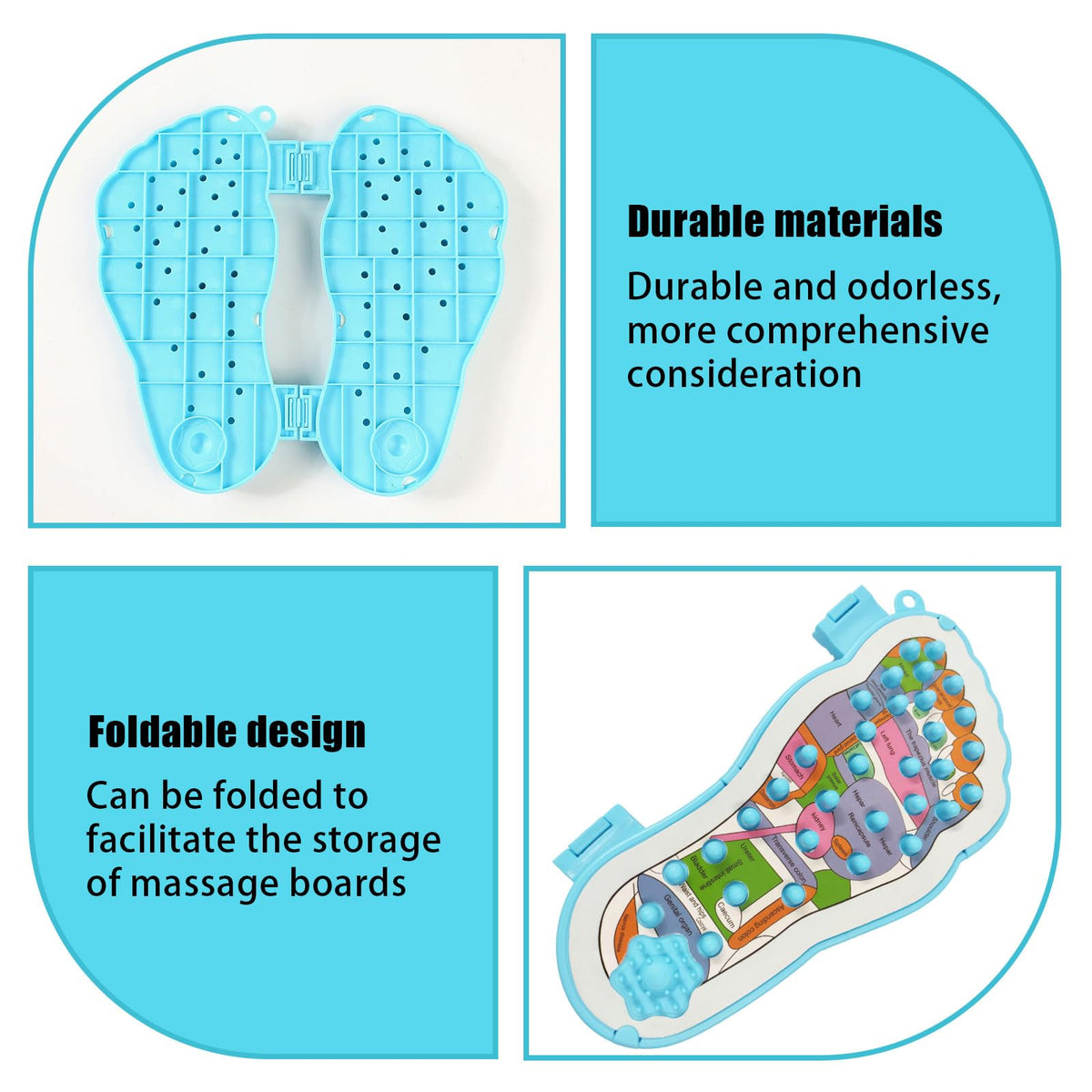 Foot Shaped Acupressure Foot Massage Mat with Chart (Blue)