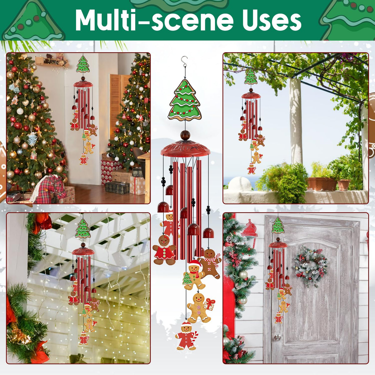 35" Metal Wind Chimes for Outdoor Decor (35"Gingerbread Man)