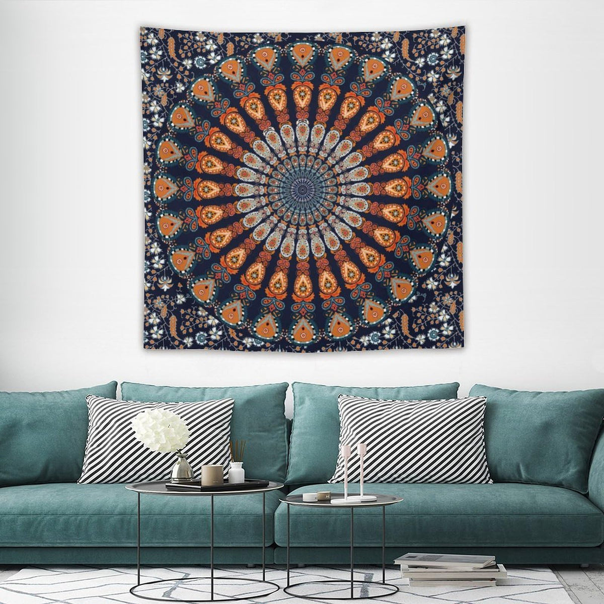 Indian Hippie Bohemian Tapestry Wall Art Hanging Beautiful Peacock Mandala Multi Color Tapestries Home Decor for Living Room Bedroom Kitchen Dorm 60"x60" (60"L x 60"W / Mandala-5)
