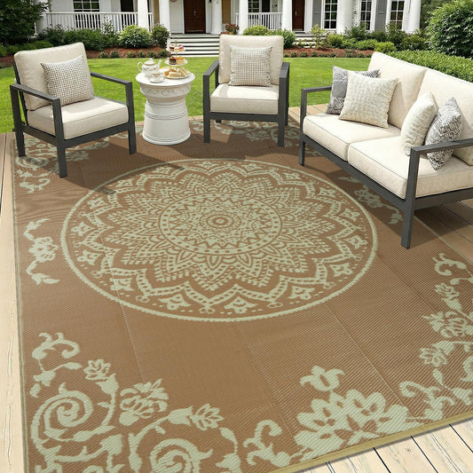 Outdoor Rug Waterproof 6x9 ft (Beige / 6' x 9' (Rectangular))