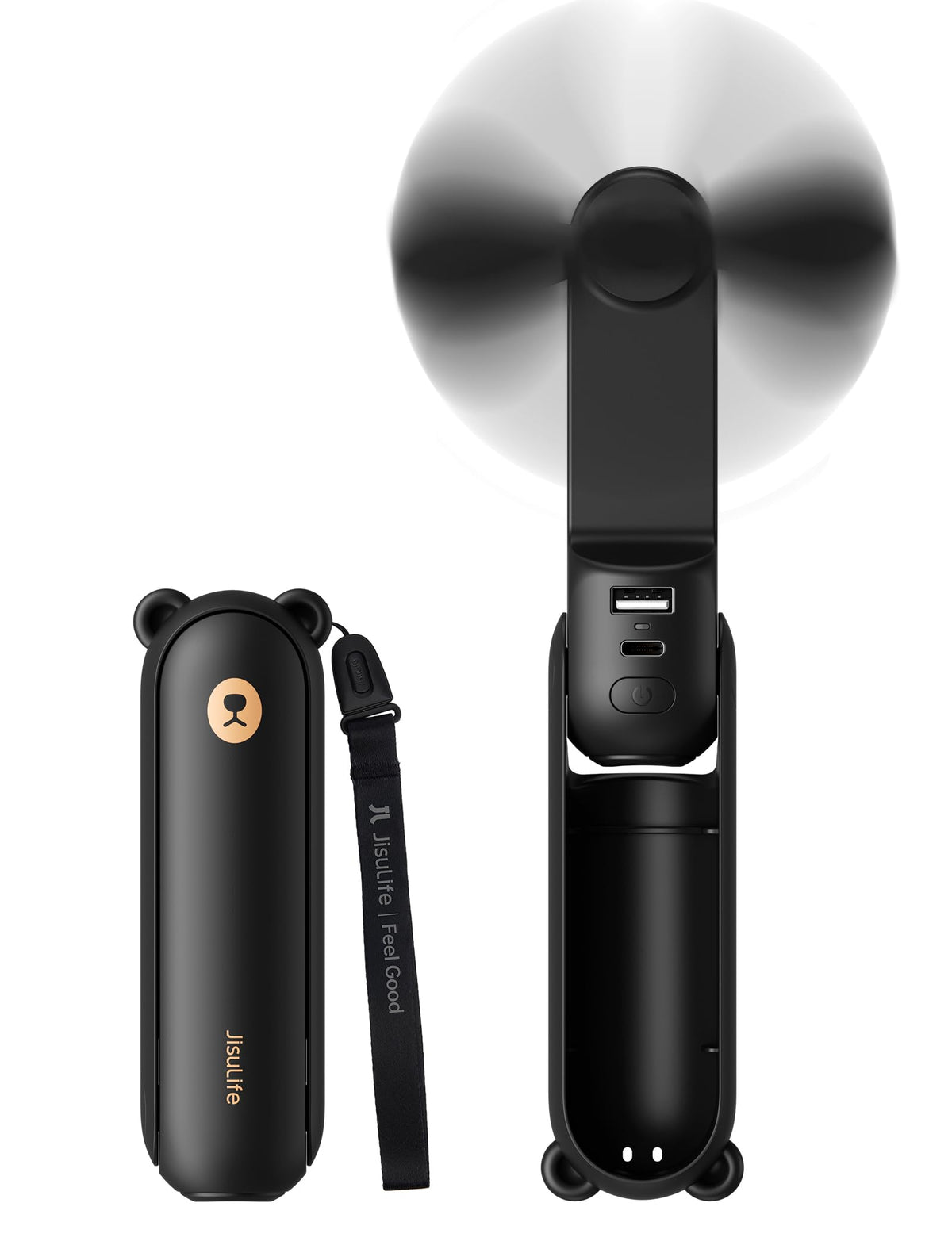 3 IN 1 Portable Fan with Power Bank & Flashlight Featured (Black)